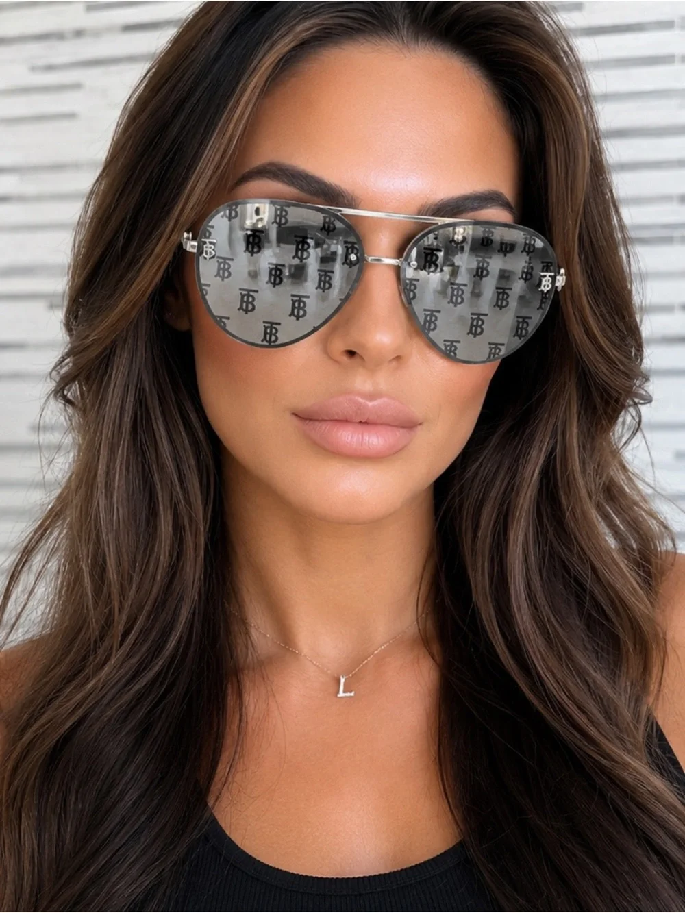 Burberry Silver Logo Aviator Sunglasses